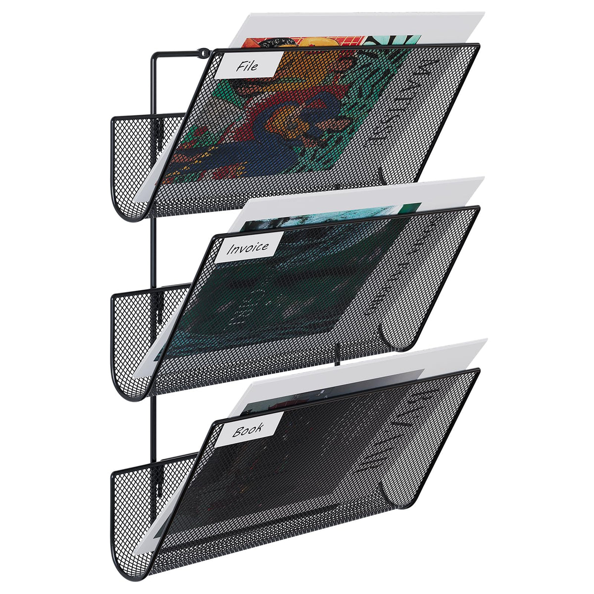 EasyPAG 3 Fächer Strapazierfähig Metall A4 Zeitschriftenhalter Wand Zeitschriften Wandhalter Aktenablage Dokumentenhalter Hängend Magazin Organizer Flyerhalter Prospektspender,Schwarz