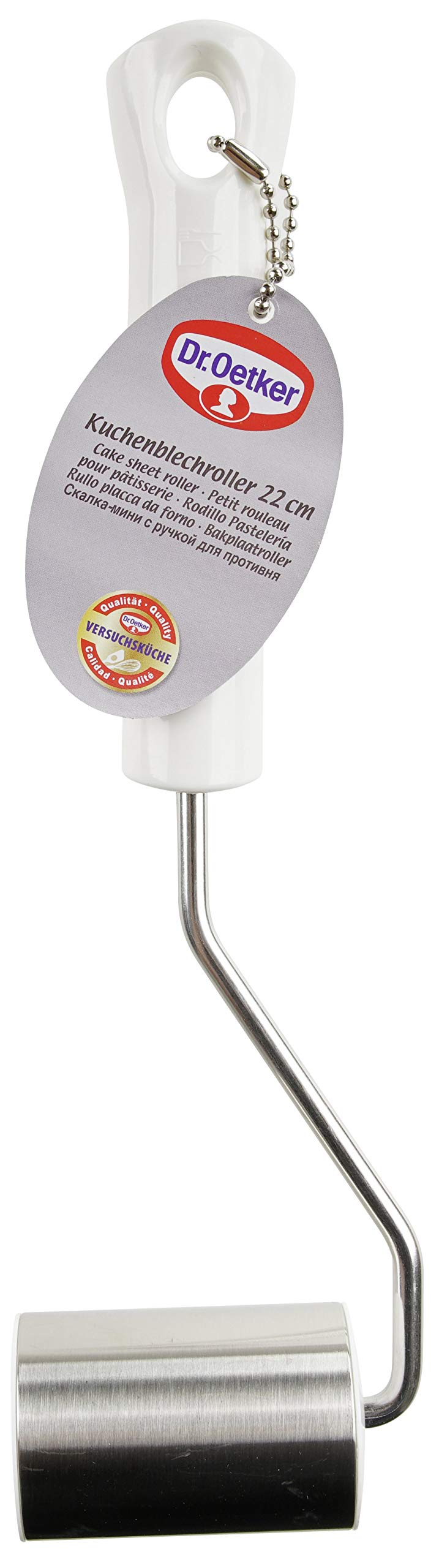 Dr. Oetker Kuchenblechroller 22 cm CLASSIC, Eckenroller mit Funktionsteil aus Edelstahl, hochwertige Backform-Teigrolle mit Antihafteigenschaften (Farbe: Silber/Weiß), Menge: 1 Stück