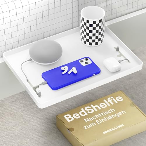 BedShelfie Nachttisch Zum Einhängen Bettablage, Etagenbett und Obere Etagenbett, Essentials, Clip-On Tablett Organizer, Schlafsaal Dekoration, College Wohnheim Essentials – Kabelschnapper, Weiß