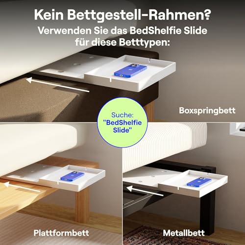 BedShelfie Nachttisch Zum Einhängen Bettablage, Etagenbett und Obere Etagenbett, Essentials, Clip-On Tablett Organizer, Schlafsaal Dekoration, College Wohnheim Essentials – Kabelschnapper, Weiß
