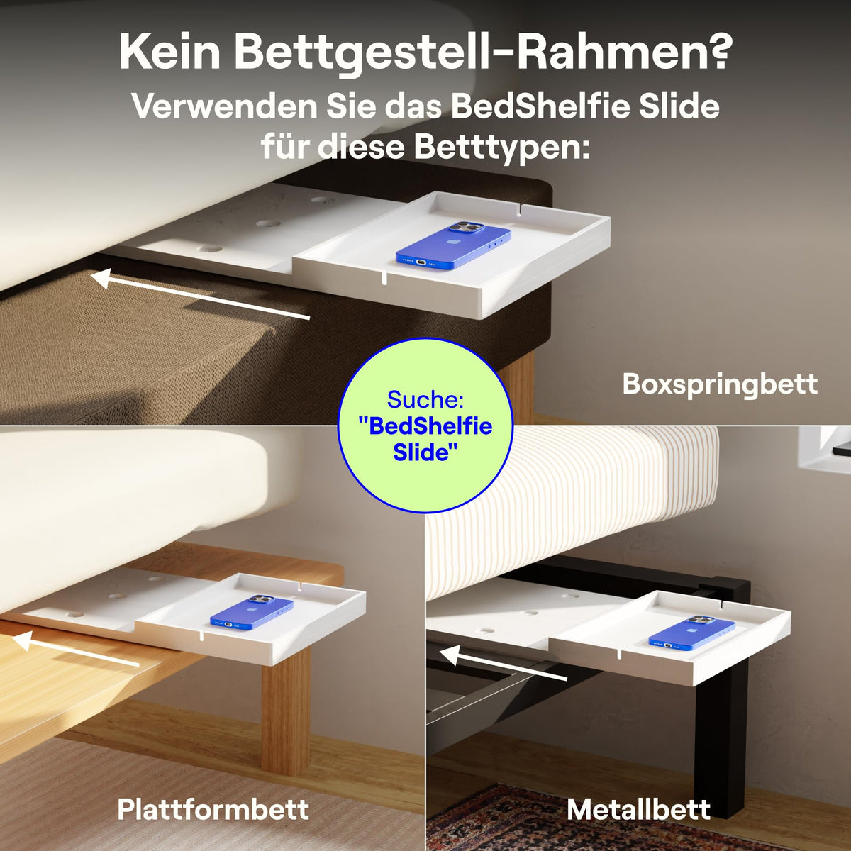BedShelfie Nachttisch Zum Einhängen Bettablage, Etagenbett und Obere Etagenbett, Essentials, Clip-On Tablett Organizer, Schlafsaal Dekoration, College Wohnheim Essentials – Kabelschnapper, Weiß