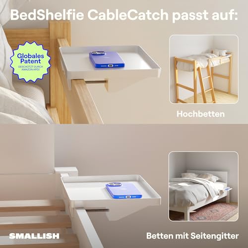 BedShelfie Nachttisch Zum Einhängen Bettablage, Etagenbett und Obere Etagenbett, Essentials, Clip-On Tablett Organizer, Schlafsaal Dekoration, College Wohnheim Essentials – Kabelschnapper, Weiß