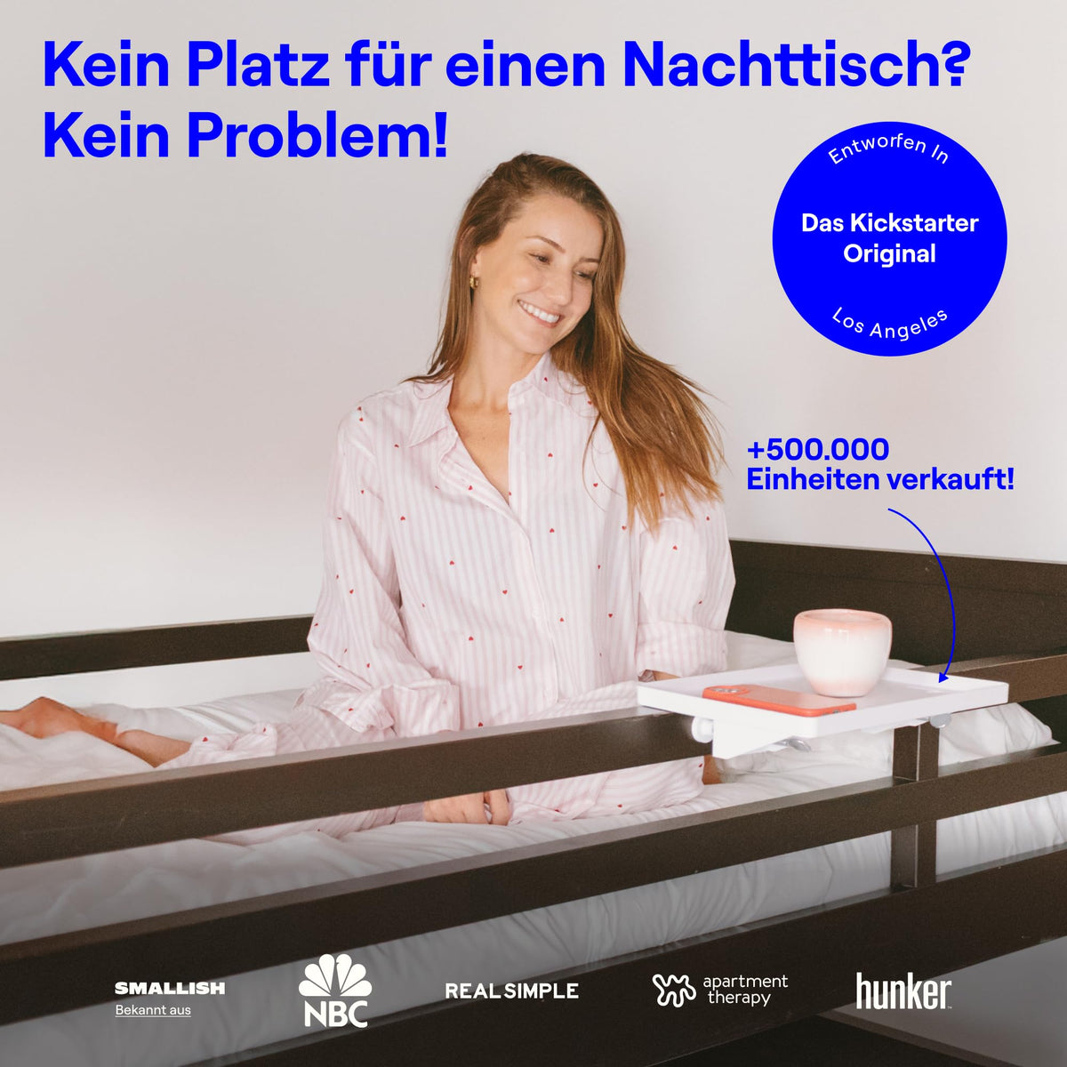 BedShelfie Nachttisch Zum Einhängen Bettablage, Etagenbett und Obere Etagenbett, Essentials, Clip-On Tablett Organizer, Schlafsaal Dekoration, College Wohnheim Essentials – Kabelschnapper, Weiß