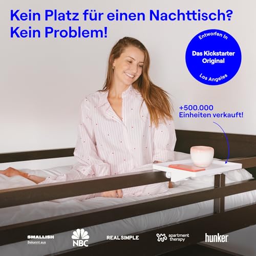 BedShelfie Nachttisch Zum Einhängen Bettablage, Etagenbett und Obere Etagenbett, Essentials, Clip-On Tablett Organizer, Schlafsaal Dekoration, College Wohnheim Essentials – Kabelschnapper, Weiß