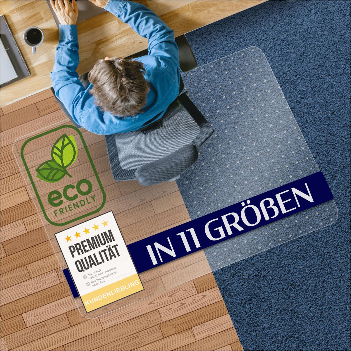 Bodenschutzmatte aus PET für Hartböden - transparent 120x150 cm