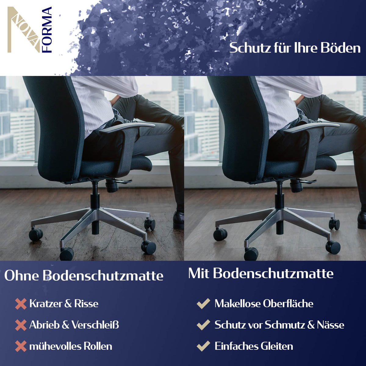 Bodenschutzmatte aus PET für Hartböden - transparent 120x150 cm