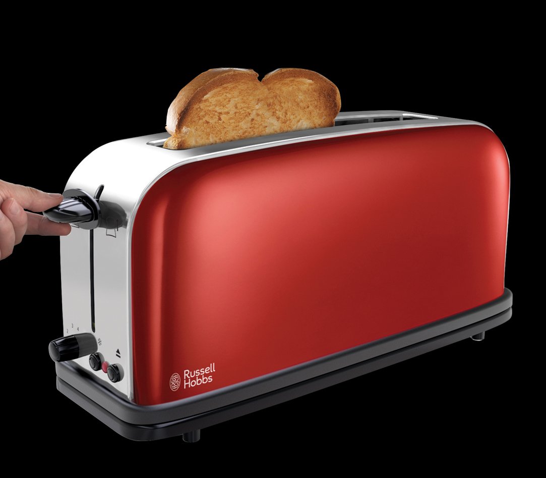 Russell Hobbs Colours+ Toaster, Rot, Langschlitz, Edelstahl, 21391-56
