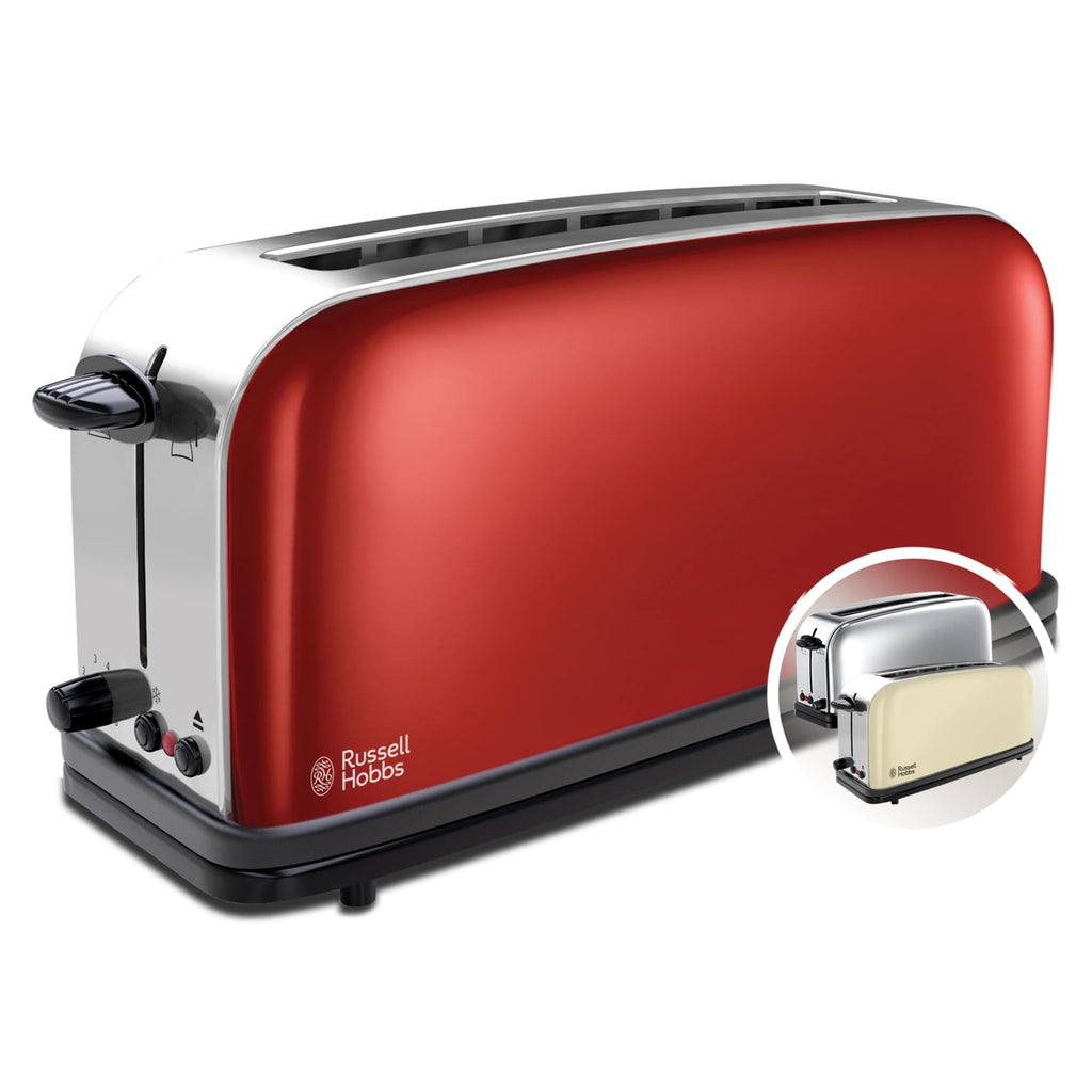 Russell Hobbs Colours+ Toaster, Rot, Langschlitz, Edelstahl, 21391-56