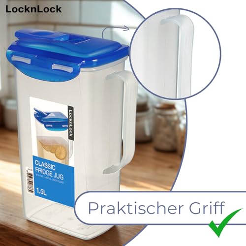 LocknLock CLASSIC Saftkanne mit Deckel und Griff | 1,5L | 16,5 × 9,7 × 22,7 cm | Wasser-& Luftdichte Milchkanne mit Deckel | BPA-Frei | Karaffe Kühlschranktür | Krug Kunststoff