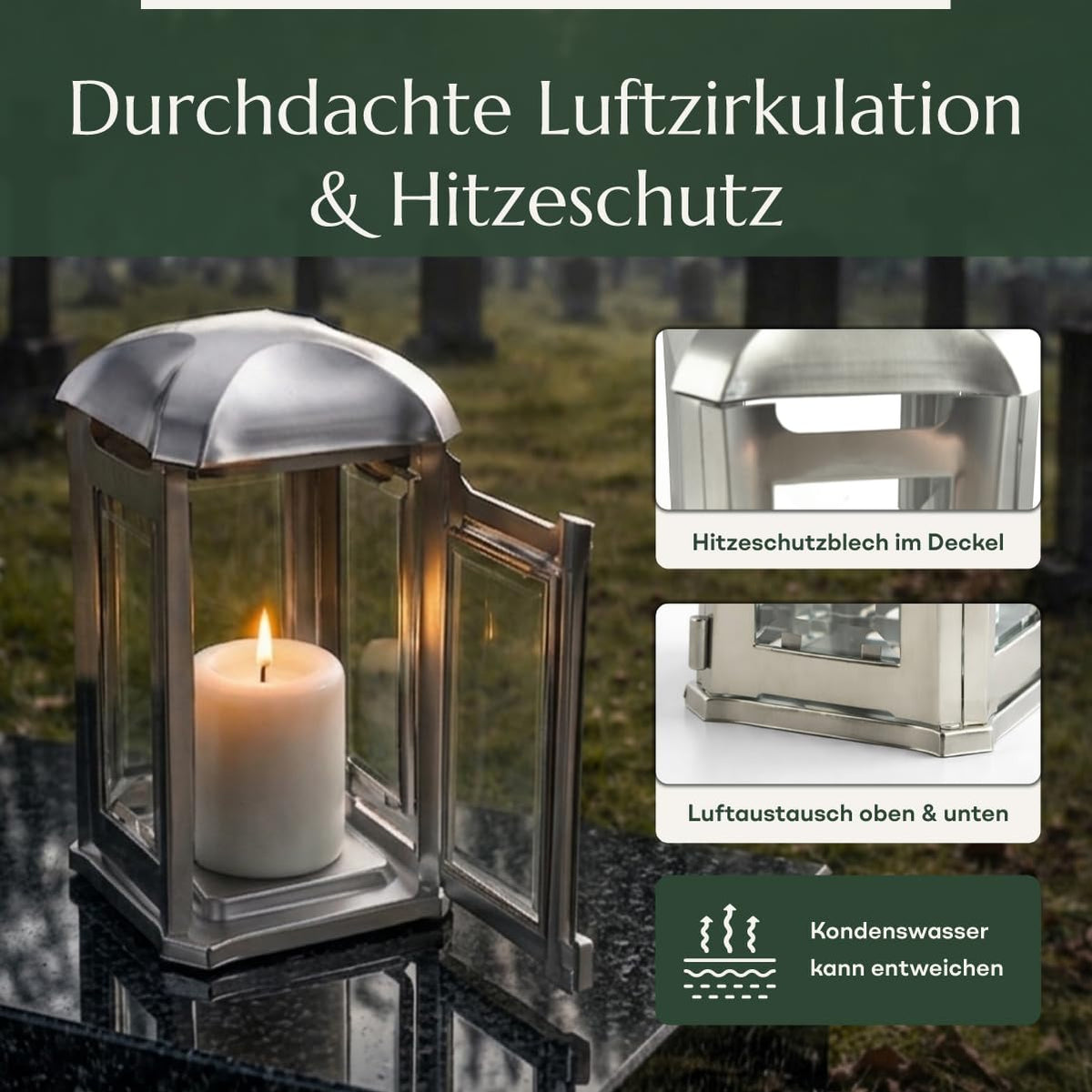 designgrab Grablampe Venezia Edelstahl silberfarben 13×13×24 cm – Kristallglas & Magnetverschluss