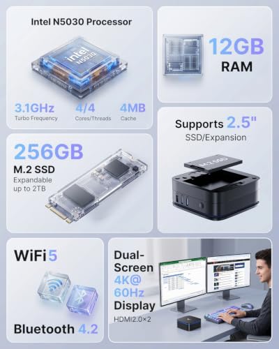 NiPoGi AK1PLUS Mini PC Ιntel N5030 (bis zu 3,1GHz) 12GB RAM+256GB SSD