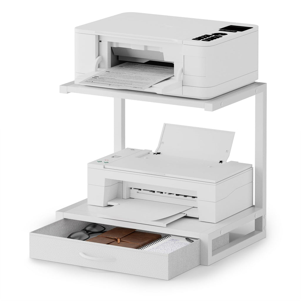 2-stöckig Druckerständer mit Schublade & Regal, für Drucker, Weiß