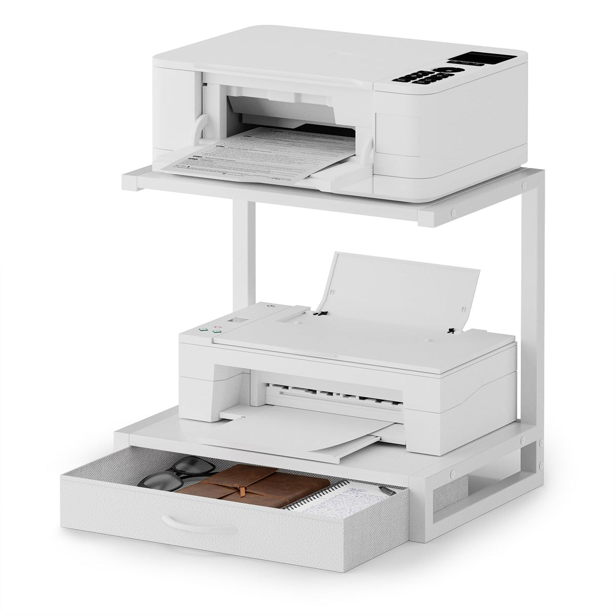 2-stöckig Druckerständer mit Schublade & Regal, für Drucker, Weiß