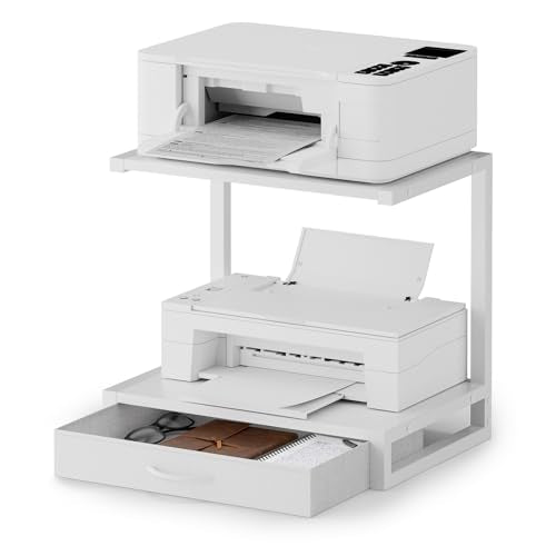 2-stöckig Druckerständer mit Schublade & Regal, für Drucker, Weiß