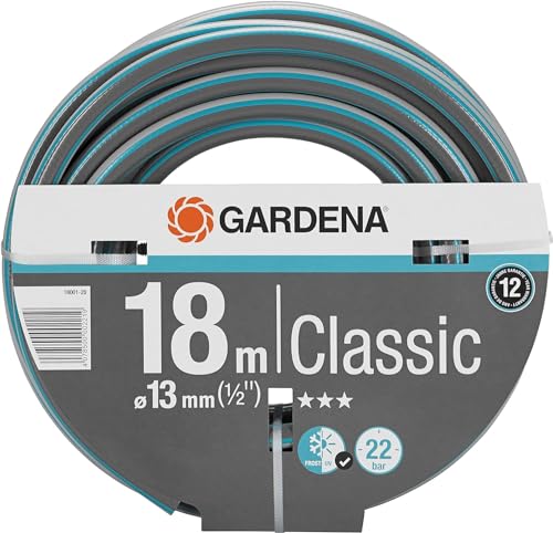 Gardena Classic Schlauch Aktion 13 mm (1/2 Zoll), 18 m: Universeller Gartenschlauch aus robustem Kreuzgewebe, 22 bar Berstdruck, UV-beständig, ohne Systemteile (18001-20) grau 18m ohne systemteile
