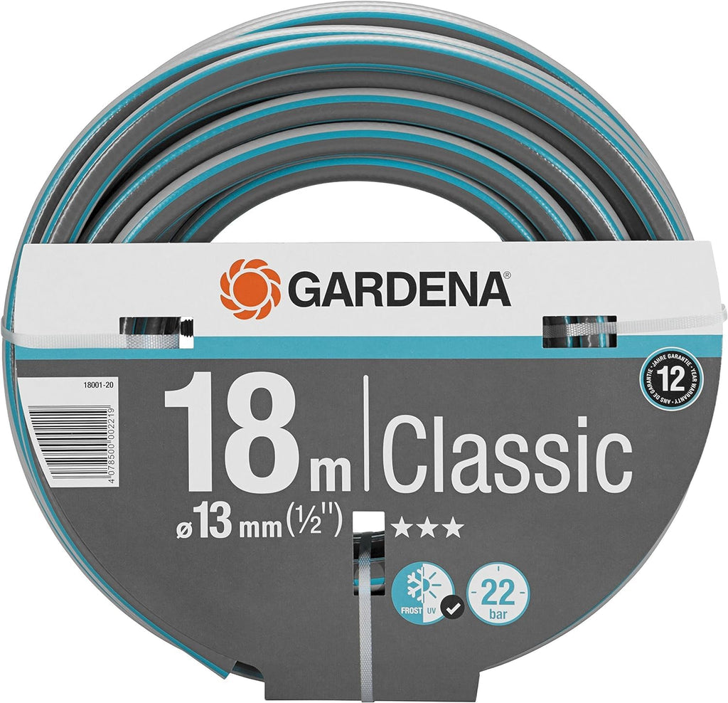 Gardena Classic Schlauch Aktion 13 mm (1/2 Zoll), 18 m: Universeller Gartenschlauch aus robustem Kreuzgewebe, 22 bar Berstdruck, UV-beständig, ohne Systemteile (18001-20) grau 18m ohne systemteile