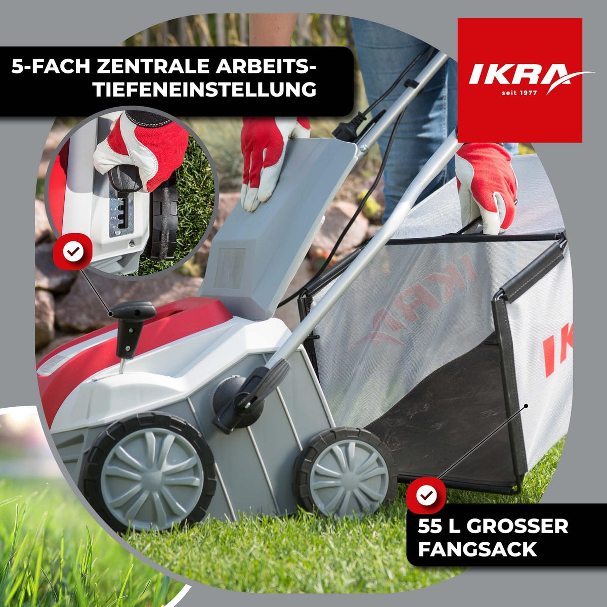 IKRA Elektro Vertikutierer Rasenlüfter IEVL 1840, Arbeitsbreite 40cm, 1800W