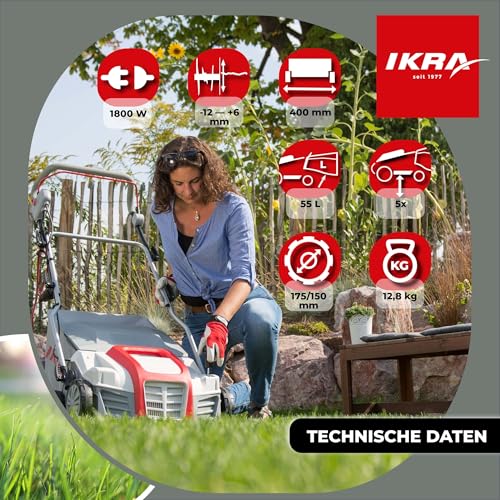 IKRA Elektro Vertikutierer Rasenlüfter IEVL 1840, Arbeitsbreite 40cm, 1800W