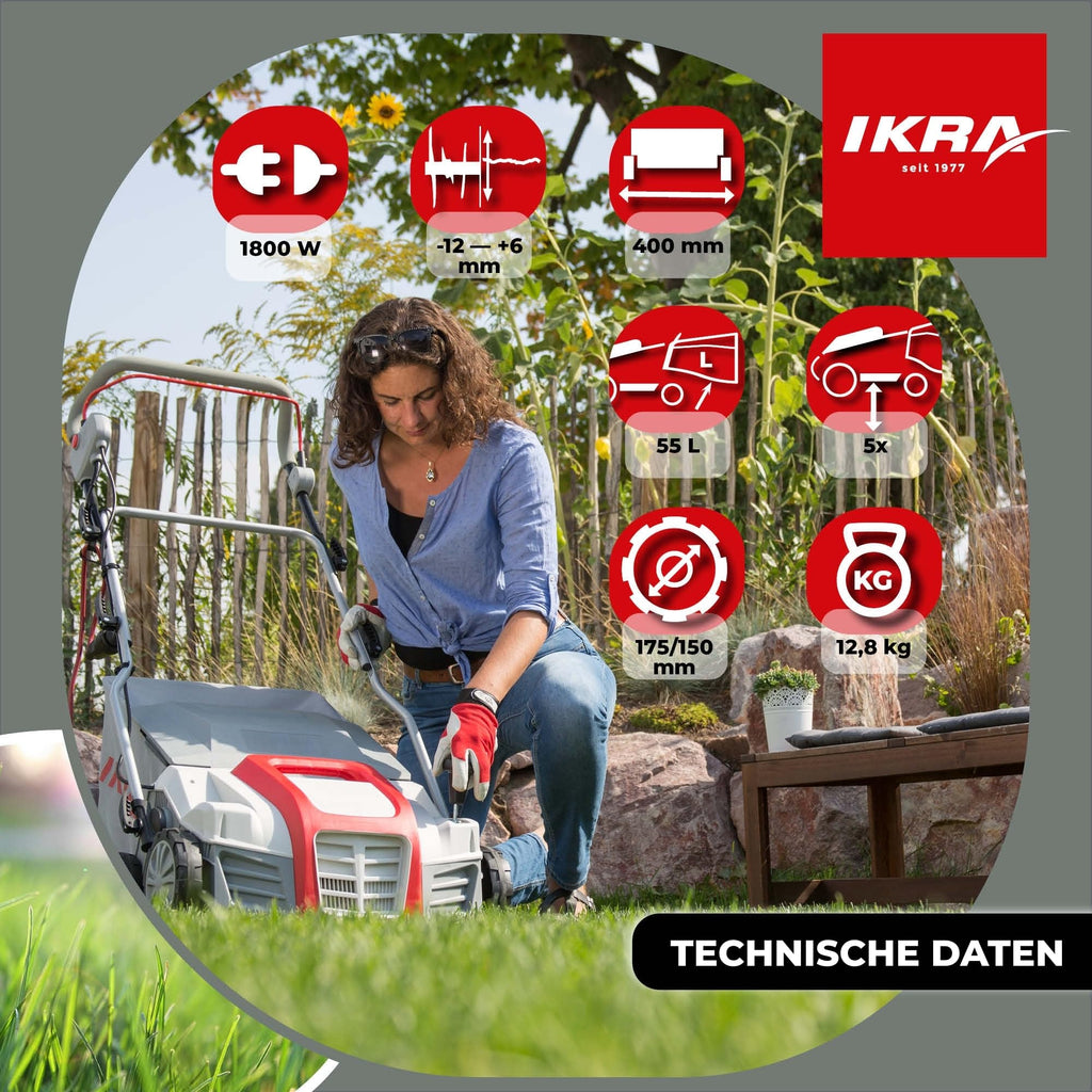 IKRA Elektro Vertikutierer Rasenlüfter IEVL 1840, Arbeitsbreite 40cm, 1800W