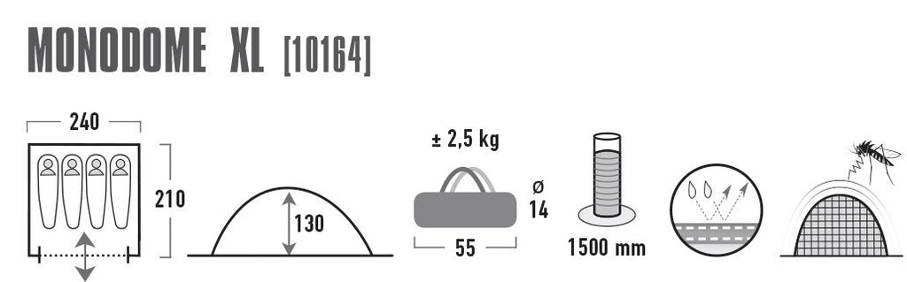 High Peak Kuppelzelt Monodome XL, Campingzelt für 4 Personen, Igluzelt, Festivalzelt mit Wannenboden