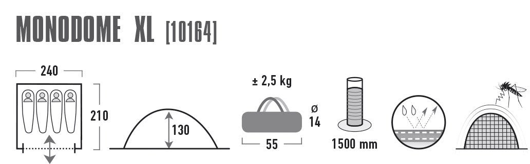 High Peak Kuppelzelt Monodome XL, Campingzelt für 4 Personen, Igluzelt, Festivalzelt mit Wannenboden