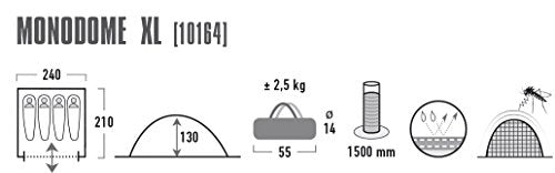 High Peak Kuppelzelt Monodome XL, Campingzelt für 4 Personen, Igluzelt, Festivalzelt mit Wannenboden