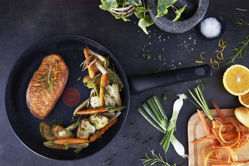 Tefal Black Stone Bratpfanne 28 cm, Mineralia+ Antihaftversiegelung, sicher, Thermo-Signal, induktionsgeeignet, gesund Kochen, Stone-Effekt, schwarz, G28106