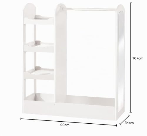 roba Garderobe, mit Kleiderständer, Regal, Kleiderstange & grossem Spiegel; aus Holz weiß lackiert