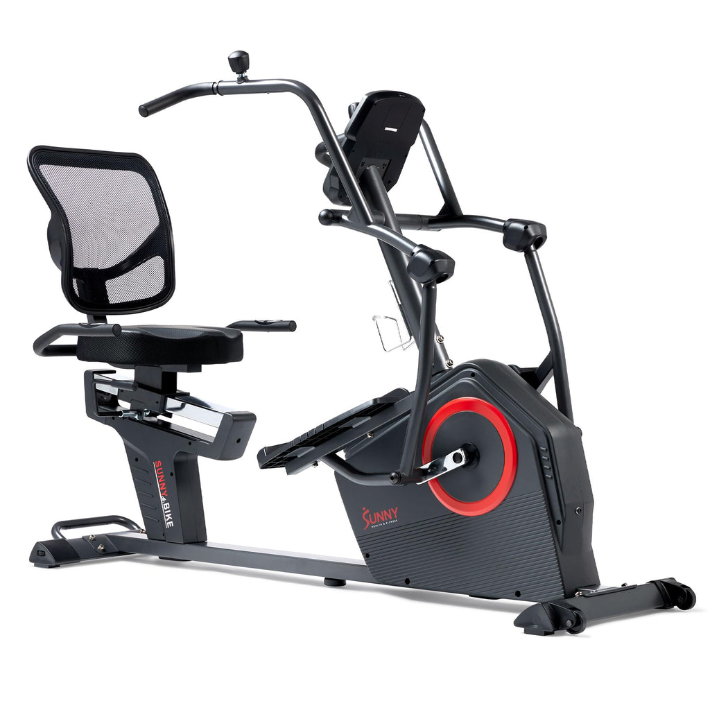Sunny Health & Fitness Elektromagnetisches Liege-Crosstrainer-Übungs-Ellipsenfahrrad mit Armtrainern, SunnyFit®-App-Konnektivität – SF-RBE4886SMART