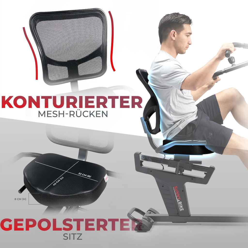 Sunny Health & Fitness Elektromagnetisches Liege-Crosstrainer-Übungs-Ellipsenfahrrad mit Armtrainern, SunnyFit®-App-Konnektivität – SF-RBE4886SMART
