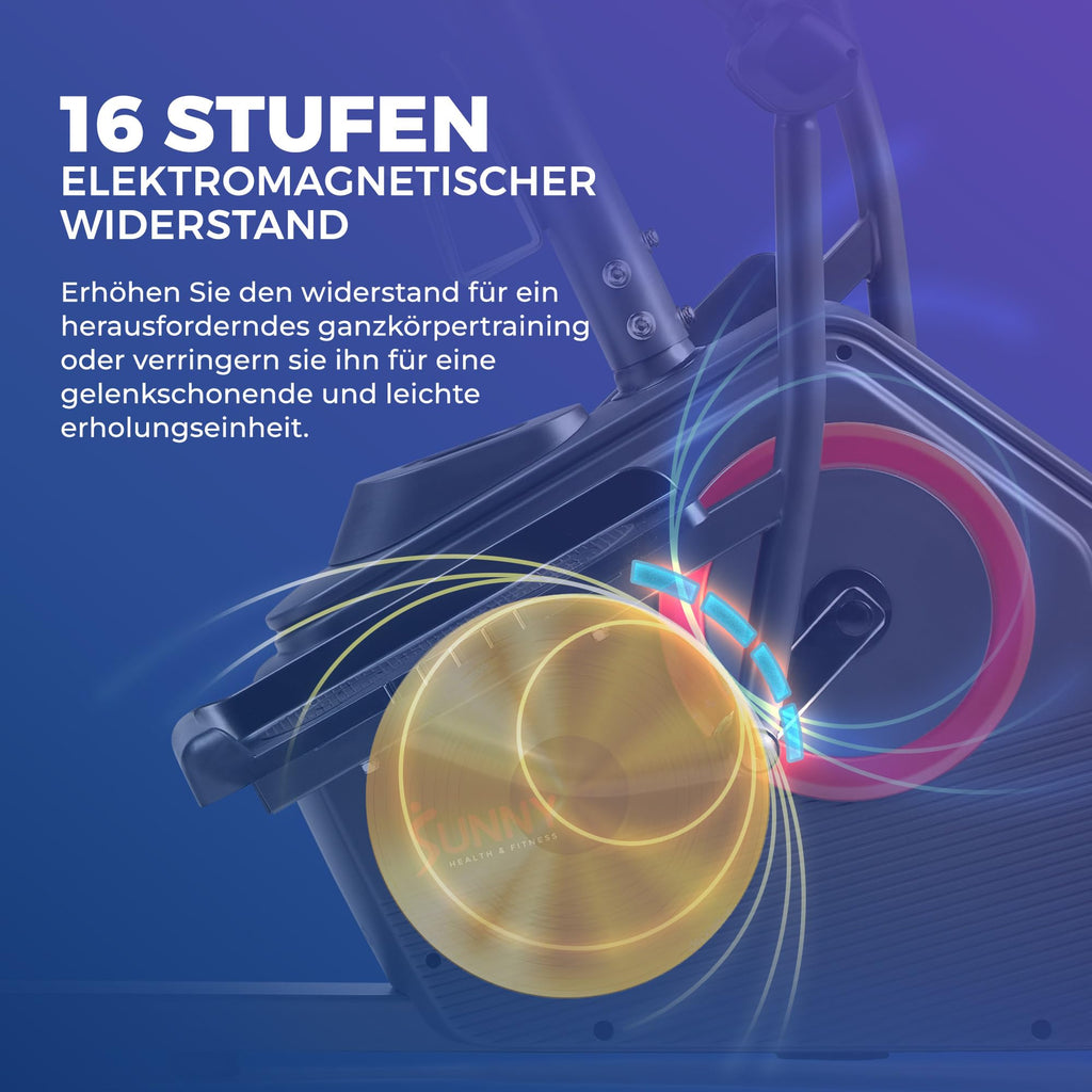 Sunny Health & Fitness Elektromagnetisches Liege-Crosstrainer-Übungs-Ellipsenfahrrad mit Armtrainern, SunnyFit®-App-Konnektivität – SF-RBE4886SMART