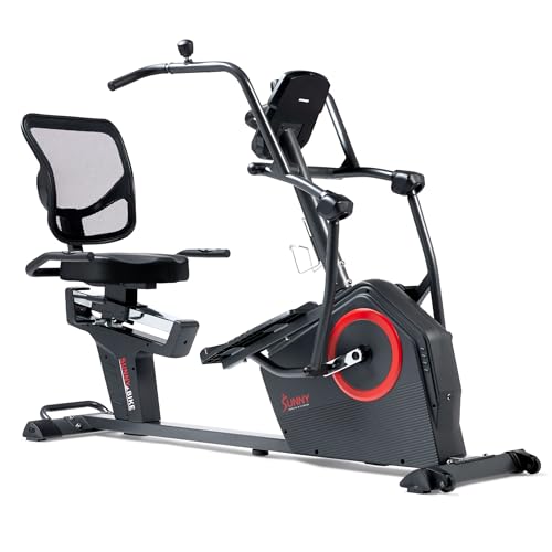 Sunny Health & Fitness Elektromagnetisches Liege-Crosstrainer-Übungs-Ellipsenfahrrad mit Armtrainern, SunnyFit®-App-Konnektivität – SF-RBE4886SMART