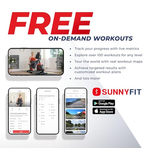 Sunny Health & Fitness Elektromagnetisches Liege-Crosstrainer-Übungs-Ellipsenfahrrad mit Armtrainern, SunnyFit®-App-Konnektivität – SF-RBE4886SMART