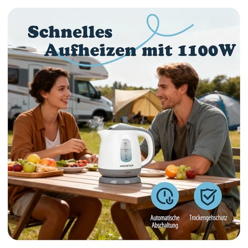 Aigostar Elektrischer Wasserkocher Klein, Kompakt & Leicht, Weiß Grau