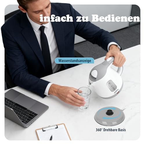 Aigostar Elektrischer Wasserkocher Klein, Kompakt & Leicht, Weiß Grau