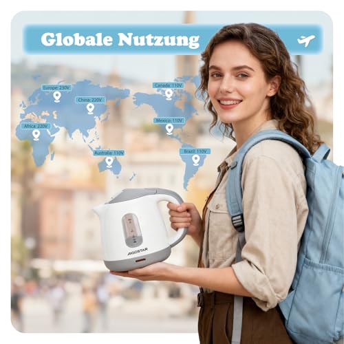 Aigostar Elektrischer Wasserkocher Klein, Kompakt & Leicht, Weiß Grau