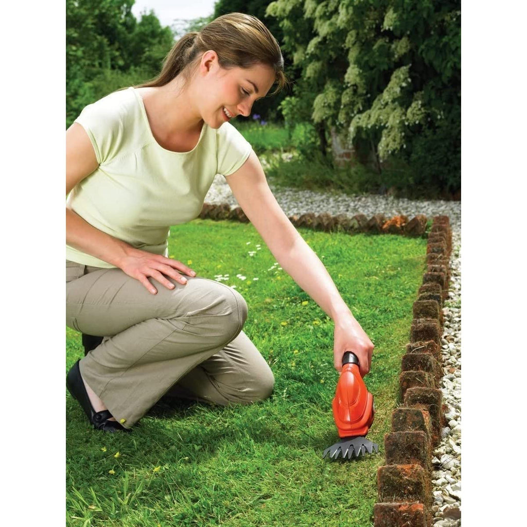 Black+Decker Akku-Grasschere GSL200 (3,6V Li-Ion, kompakte Rasenschere zur Rasenpflege, Akku-Laufzeit ca. 45 min, Einschaltsperre, inkl. Ladestation mit Ladekabel, LED-Ladeanzeige)