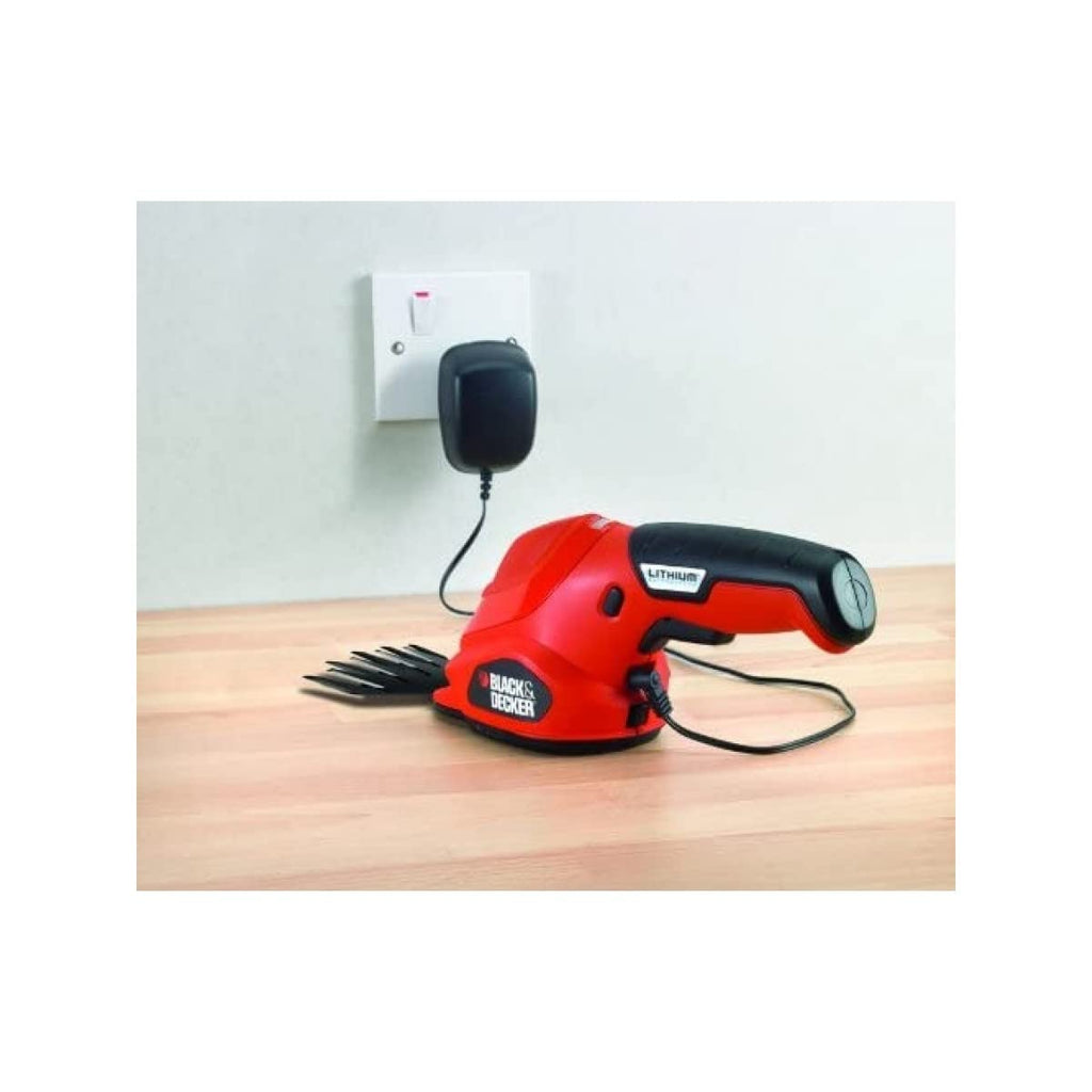 Black+Decker Akku-Grasschere GSL200 (3,6V Li-Ion, kompakte Rasenschere zur Rasenpflege, Akku-Laufzeit ca. 45 min, Einschaltsperre, inkl. Ladestation mit Ladekabel, LED-Ladeanzeige)