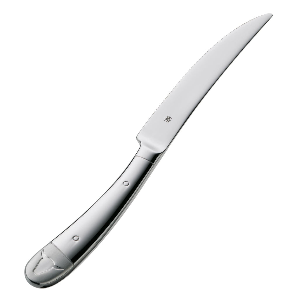 WMF Steakmesser Set 6-teilig, Pizzamesser, Cromargan Edelstahl poliert, Steak Messer, Wellenschliff, spülmaschinengeeignet, in Holzbox