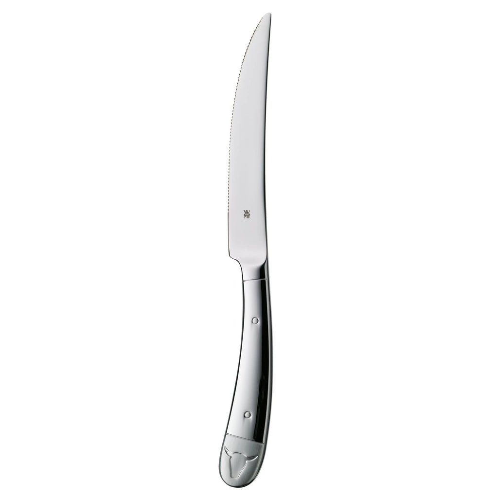 WMF Steakmesser Set 6-teilig, Pizzamesser, Cromargan Edelstahl poliert, Steak Messer, Wellenschliff, spülmaschinengeeignet, in Holzbox