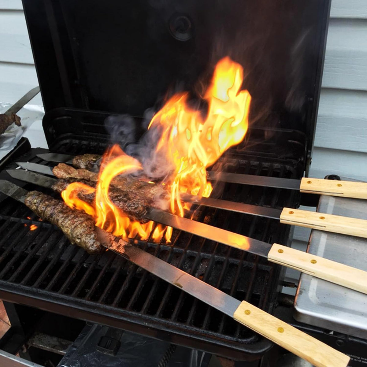 Goutime 60 cm Grillspieße aus Edelstahl mit Holzgriff, hitzeisoliert