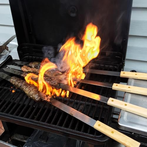 Goutime 60 cm Grillspieße aus Edelstahl mit Holzgriff, hitzeisoliert