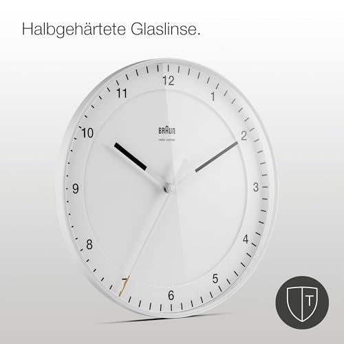 Braun Klassische große Funkwanduhr Mitteleuropäische Zeitzone (MEZ/GMT+1) mit leisem Uhrwerk, leicht lesbarem Zifferblatt, 30cm Durchmesser, weißes Modell BC17W-DCF.