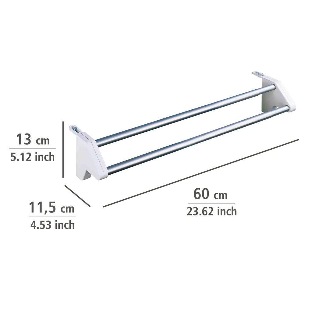 WENKO Heizkörper-Wäschetrockner Twin, stabiler Wäschetrockner zum Einhängen an den Heizkörper, Länge: 2 x 60 cm, universell einsetzbar, aus rostfreiem Aluminium, Maße (B x H x T): 60 x 13 x 11,5 cm