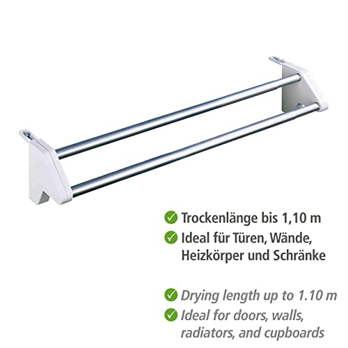 WENKO Heizkörper-Wäschetrockner Twin, stabiler Wäschetrockner zum Einhängen an den Heizkörper, Länge: 2 x 60 cm, universell einsetzbar, aus rostfreiem Aluminium, Maße (B x H x T): 60 x 13 x 11,5 cm