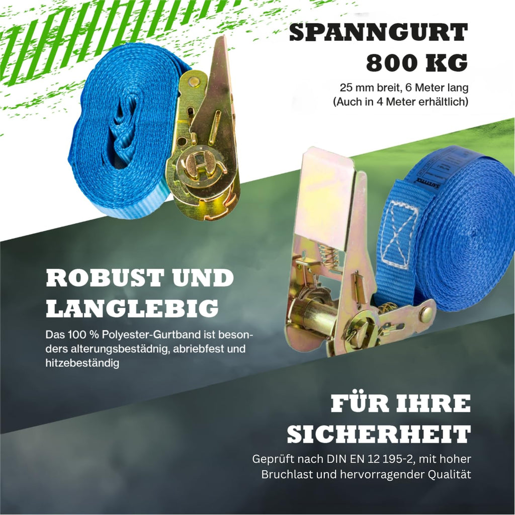 Safetytex Spanngurt 800 daN einteilig 25 mm 4-6 m Ratsche (10 Stück / 6m)