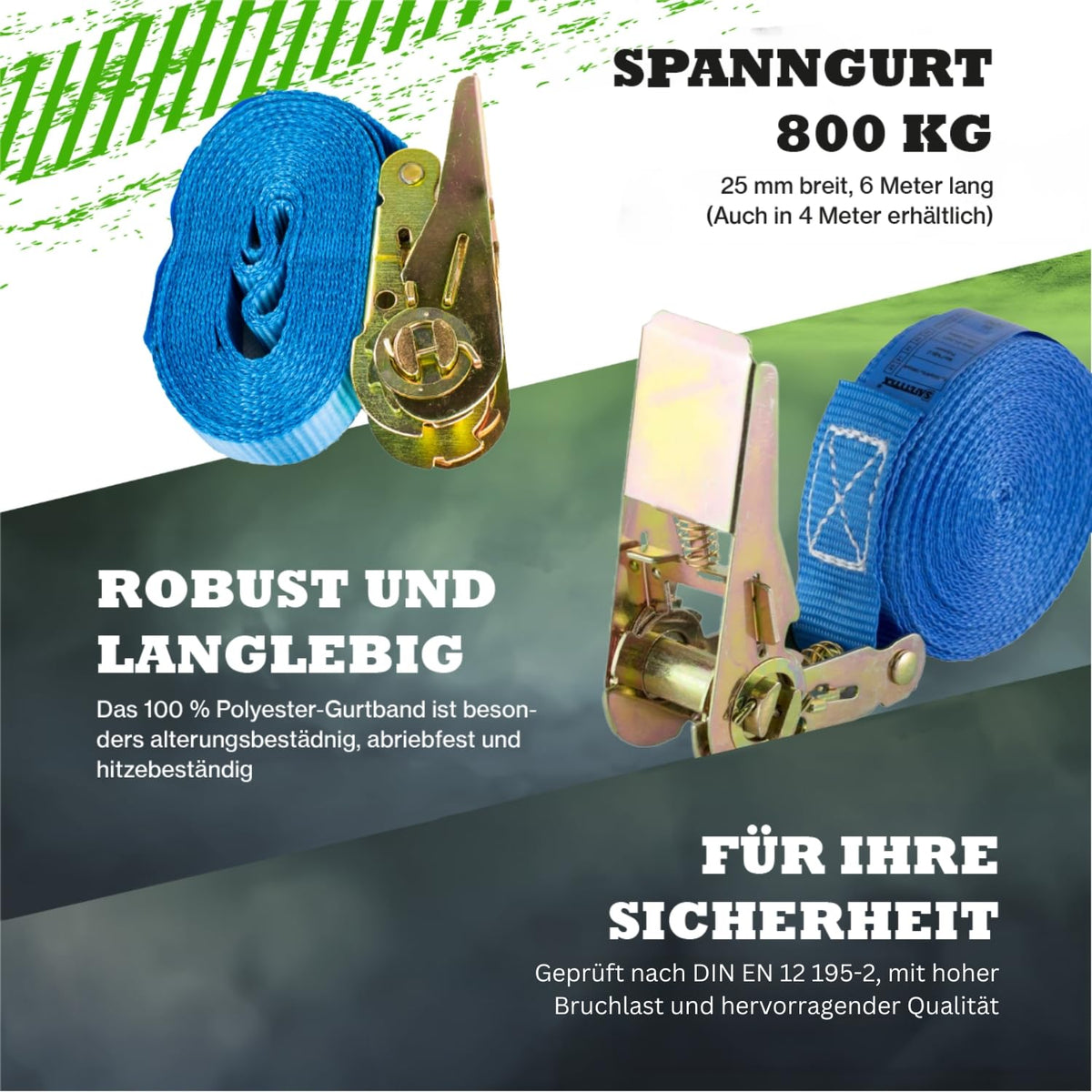 Safetytex Spanngurt 800 daN einteilig 25 mm 4-6 m Ratsche (10 Stück / 6m)