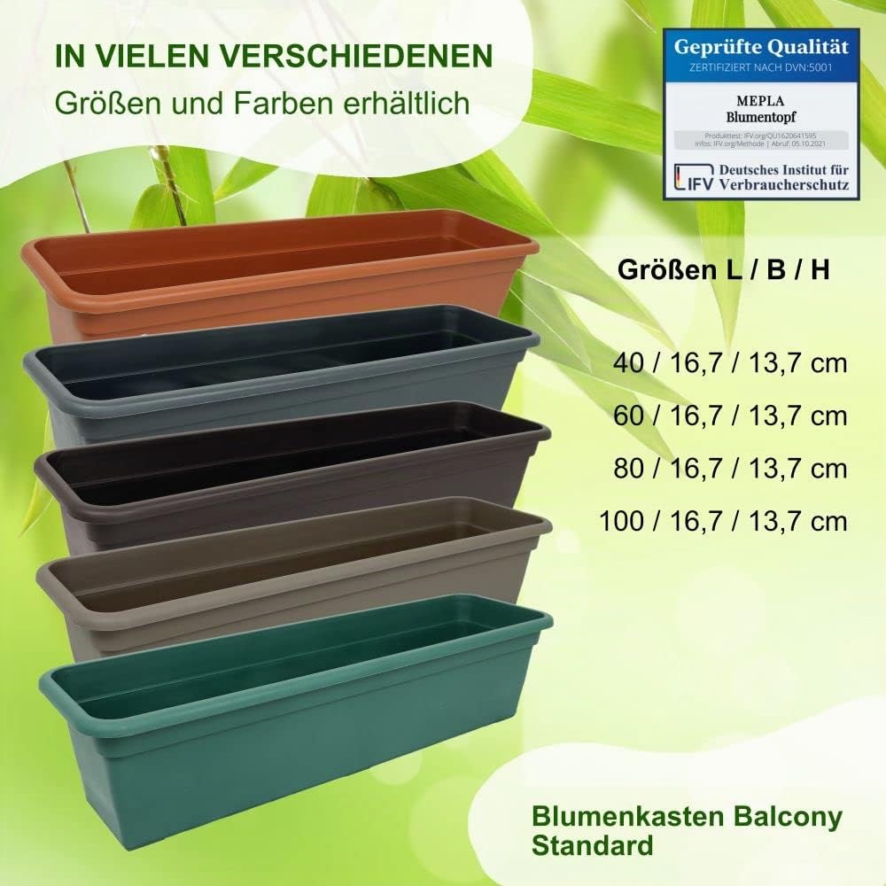 MePla Blumenkasten Balcony Standard Länge 80 cm, Breite 16,7 cm, Anthrazit, wetterfest aus UV-beständigem Kunststoff