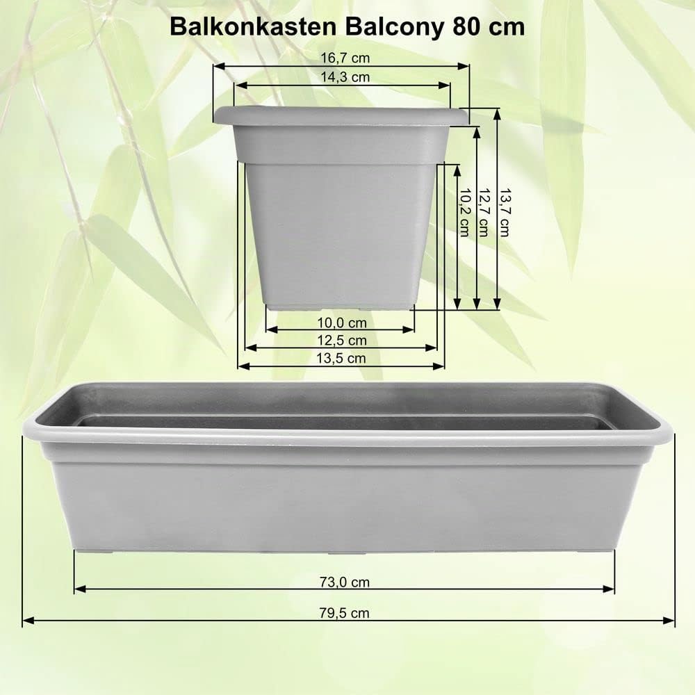 MePla Blumenkasten Balcony Standard Länge 80 cm, Breite 16,7 cm, Anthrazit, wetterfest aus UV-beständigem Kunststoff