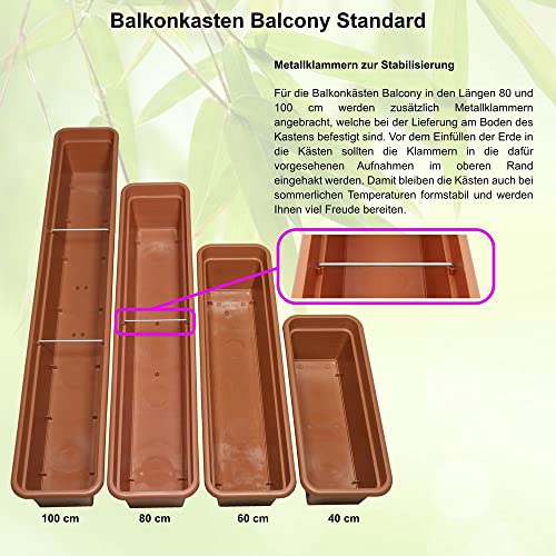 MePla Blumenkasten Balcony Standard Länge 80 cm, Breite 16,7 cm, Anthrazit, wetterfest aus UV-beständigem Kunststoff